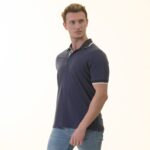 Navy with inside Printed Mens Slim Fit Polo Shirts - 100% Soft Cotton - Tailored Comfortable Fit - Image 2