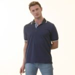 Navy with inside Printed Mens Slim Fit Polo Shirts - 100% Soft Cotton - Tailored Comfortable Fit - Image 3