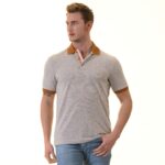 Gray with Mustard Polo Neck Shirt Mens Slim Fit Polo Shirts - 100% Soft Cotton - Tailored Comfortable Fit - Image 5