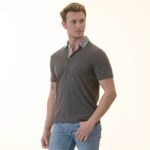 Gray inside Navy Printed Mens Slim Fit Polo Shirts - 100% Soft Cotton - Tailored Comfortable Fit - Image 3