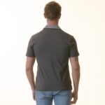 Gray inside Navy Printed Mens Slim Fit Polo Shirts - 100% Soft Cotton - Tailored Comfortable Fit - Image 4