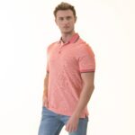 Salmon inside Floral Polo Shirt Mens Slim Fit Polo Shirts - 100% Soft Cotton - Tailored Comfortable Fit - Celino Corp.