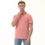 Salmon inside Floral Polo Shirt Mens Slim Fit Polo Shirts - 100% Soft Cotton - Tailored Comfortable Fit - Celino Corp.