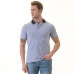 Blue inside Floral Mens Slim Fit Polo Shirts - 100% Soft Cotton - Tailored Comfortable Fit