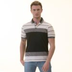 White Black Striped Special Cut Polo Shirt Mens Slim Fit Polo Shirts - 100% Soft Cotton - Tailored Comfortable Fit - Image 2