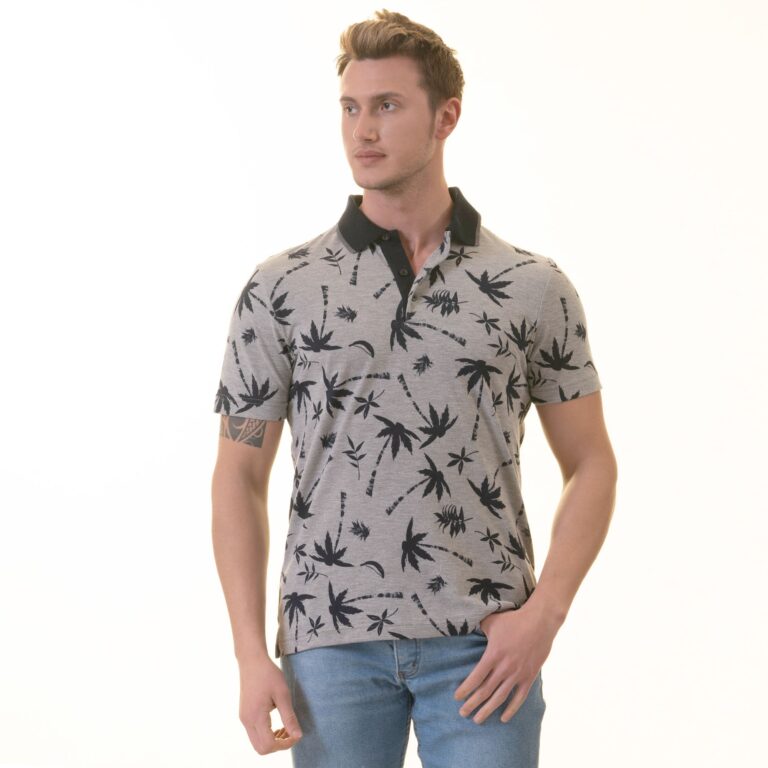 Gray Black Hawaian Mens Slim Fit Polo Shirts - 100% Soft Cotton - Tailored Comfortable Fit - Celino Corp.