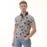 Gray Black Hawaian Mens Slim Fit Polo Shirts - 100% Soft Cotton - Tailored Comfortable Fit - Celino Corp.