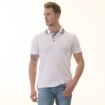 White inside Black Printed Mens Slim Fit Polo Shirts - 100% Soft Cotton - Tailored Comfortable Fit - Image 5