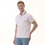 White inside Black Printed Mens Slim Fit Polo Shirts - 100% Soft Cotton - Tailored Comfortable Fit