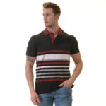 Navy Red Striped Special Cut Polo Shirt Mens Slim Fit Polo Shirts - 100% Soft Cotton - Tailored Comfortable Fit - Image 3
