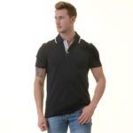 Navy inside Floral Mens Slim Fit Polo Shirts - 100% Soft Cotton - Tailored Comfortable Fit