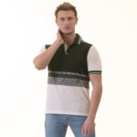 Black Gray Striped Special Cut Mens Slim Fit Polo Shirts - 100% Soft Cotton - Tailored Comfortable Fit - Celino Corp.