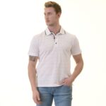 White Striped inside Floral Mens Slim Fit Polo Shirts - 100% Soft Cotton - Tailored Comfortable Fit