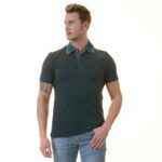Green inside Checkered Mens Slim Fit Polo Shirts - 100% Soft Cotton - Tailored Comfortable Fit - Celino Corp.