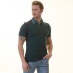 Green inside Checkered Mens Slim Fit Polo Shirts - 100% Soft Cotton - Tailored Comfortable Fit - Celino Corp.