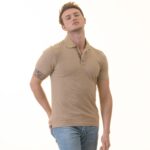Beige inside Honeycomb Mens Slim Fit Polo Shirts - 100% Soft Cotton - Tailored Comfortable Fit - Image 2