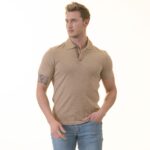 Beige inside Honeycomb Mens Slim Fit Polo Shirts - 100% Soft Cotton - Tailored Comfortable Fit