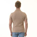 Beige inside Honeycomb Mens Slim Fit Polo Shirts - 100% Soft Cotton - Tailored Comfortable Fit - Image 3