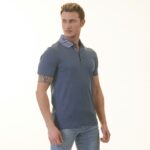 White inside Black Printed Mens Slim Fit Polo Shirts - 100% Soft Cotton - Tailored Comfortable Fit - Image 4