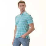 Turquoise Striped Mens Slim Fit Polo Shirts - 100% Soft Cotton - Tailored Comfortable Fit - Celino Corp.
