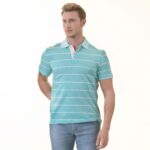 Turquoise Striped Mens Slim Fit Polo Shirts - 100% Soft Cotton - Tailored Comfortable Fit - Celino Corp.