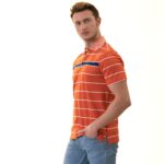 Orange Striped Mens Slim Fit Polo Shirts - 100% Soft Cotton - Tailored Comfortable Fit - Image 2