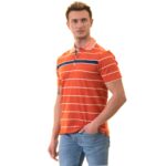 Orange Striped Mens Slim Fit Polo Shirts - 100% Soft Cotton - Tailored Comfortable Fit - Image 3