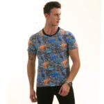 Orange Blue Leaves European Made Premium Quality T-Shirt - Crew Neck Short Sleeve T-Shirts - Celino Corp.