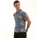 Orange Blue Leaves European Made Premium Quality T-Shirt - Crew Neck Short Sleeve T-Shirts - Celino Corp.