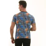 Orange Blue Leaves European Made Premium Quality T-Shirt - Crew Neck Short Sleeve T-Shirts - Celino Corp.