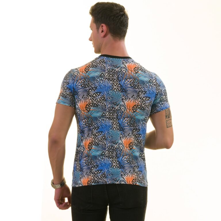Orange Blue Leaves European Made Premium Quality T-Shirt - Crew Neck Short Sleeve T-Shirts - Celino Corp.