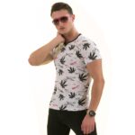 Black Leaves Printed on White European Made Premium Quality T-Shirt - Crew Neck Short Sleeve T-Shirts - Celino Corp.