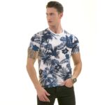 Navy Floral White  European Made Premium Quality T-Shirt - Crew Neck Short Sleeve T-Shirts - Image 2
