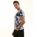 Navy Floral White  European Made Premium Quality T-Shirt - Crew Neck Short Sleeve T-Shirts - Image 3