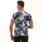 Navy Floral White  European Made Premium Quality T-Shirt - Crew Neck Short Sleeve T-Shirts - Image 4