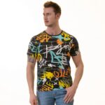 Black Blue Grafiti Printed European Made Premium Quality T-Shirt - Crew Neck Short Sleeve T-Shirts