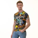 Black Blue Grafiti Printed European Made Premium Quality T-Shirt - Crew Neck Short Sleeve T-Shirts - Image 2