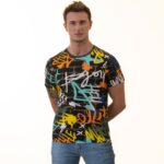 Black Blue Grafiti Printed European Made Premium Quality T-Shirt - Crew Neck Short Sleeve T-Shirts - Image 3