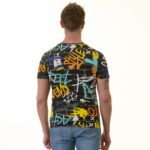 Black Blue Grafiti Printed European Made Premium Quality T-Shirt - Crew Neck Short Sleeve T-Shirts - Image 4