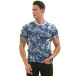 Blue and White Hawaiian European Made Premium Quality T-Shirt - Crew Neck Short Sleeve T-Shirts - Image 2