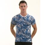 Blue and White Hawaiian European Made Premium Quality T-Shirt - Crew Neck Short Sleeve T-Shirts - Image 3