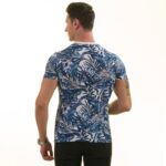 Blue and White Hawaiian European Made Premium Quality T-Shirt - Crew Neck Short Sleeve T-Shirts - Image 4