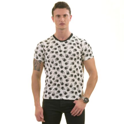 Black Palm Trees on White European Made Premium Quality T-Shirt - Crew Neck Short Sleeve T-Shirts