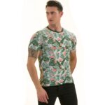 Peach Floral Green Leaves T- Shirt | European Made Premium Quality - Crew Neck Short Sleeve T-Shirts - Image 2