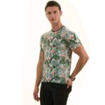 Peach Floral Green Leaves T- Shirt | European Made Premium Quality - Crew Neck Short Sleeve T-Shirts - Image 3