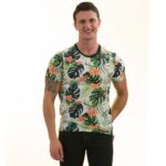 Orange Floral with Leaves European Made Premium Quality T-Shirt - Crew Neck Short Sleeve T-Shirts - Image 2