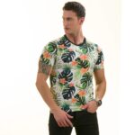 Orange Floral with Leaves European Made Premium Quality T-Shirt - Crew Neck Short Sleeve T-Shirts - Image 3
