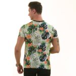 Orange Floral with Leaves European Made Premium Quality T-Shirt - Crew Neck Short Sleeve T-Shirts - Image 4