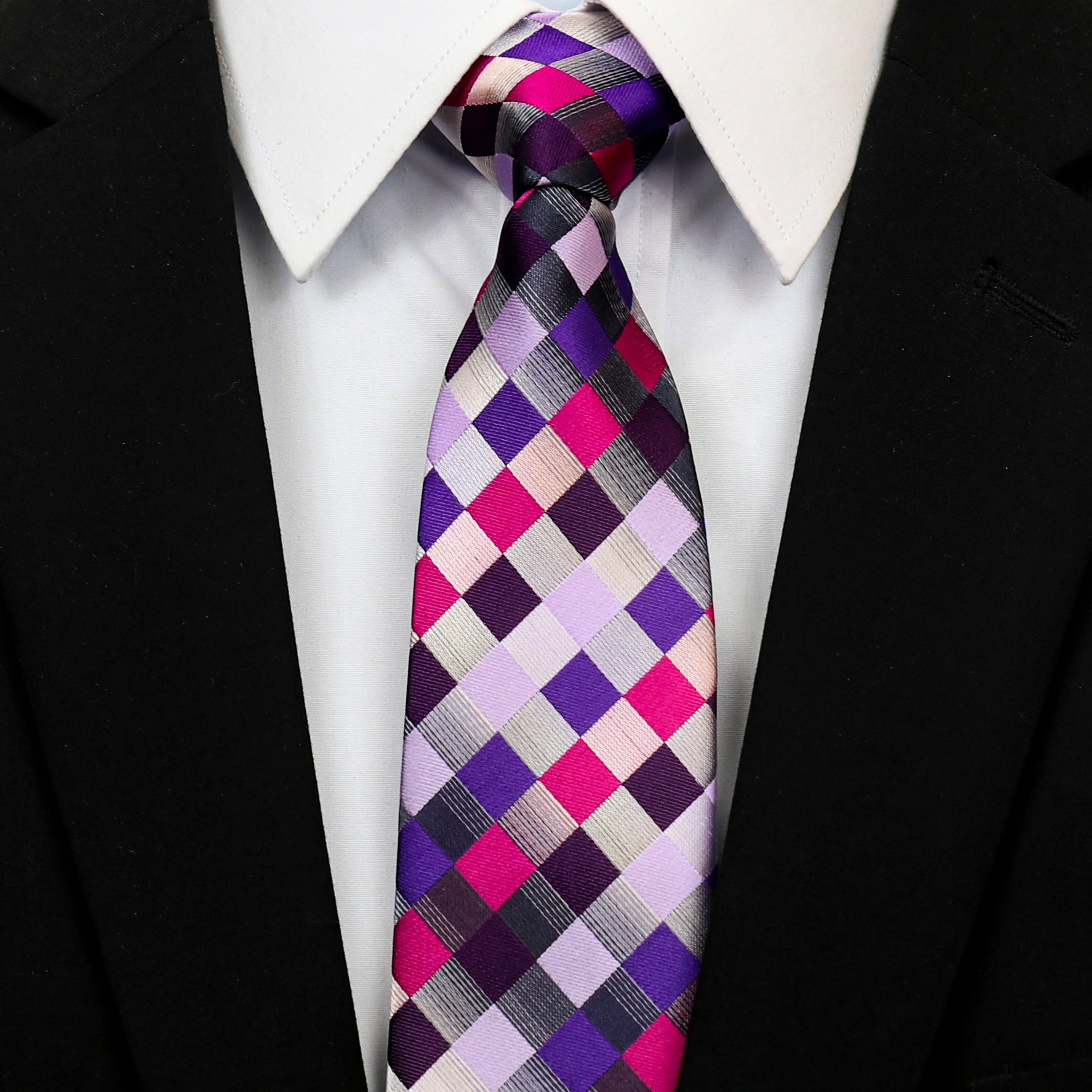 CENT0002_0_7b4f6e79-1592-43e2-9108-92667ee844d6 Celino Black and White 100% Woven Silk Tie for Men Necktie Premium Turkey Made - Image 1