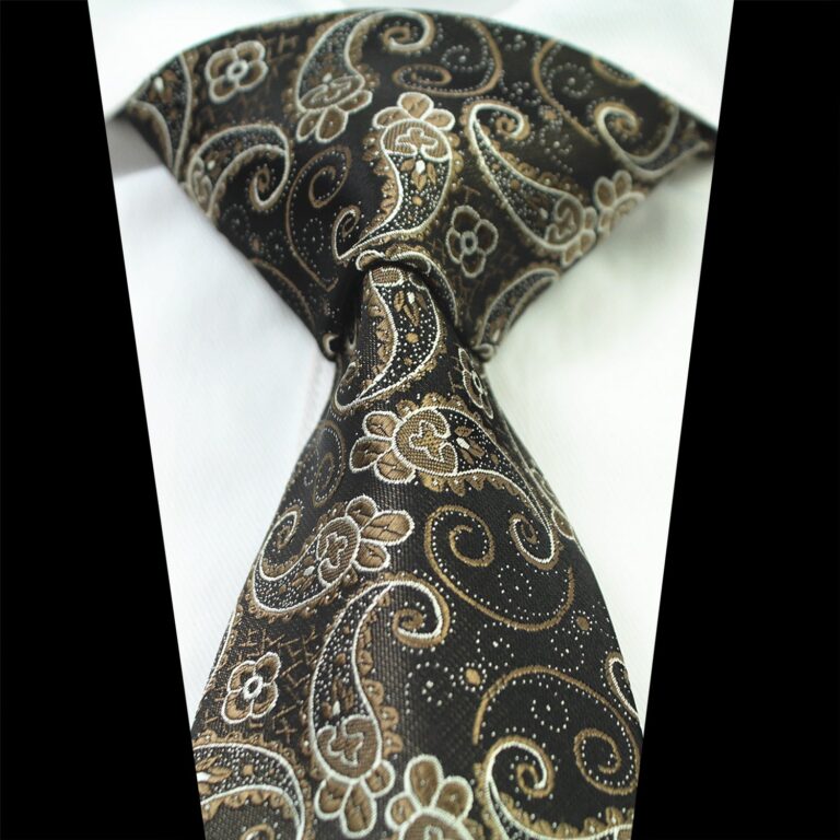 Celino Men's Neck Tie Premium European Made with Gift Box[Brown Gold Paisley] - Celino Corp.